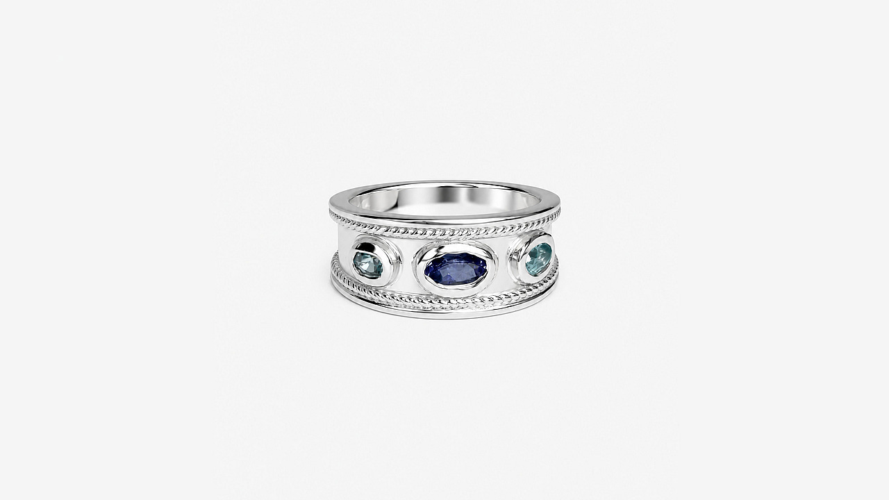 Silver Ring Katana with Tanzanite & natural blue Zircon