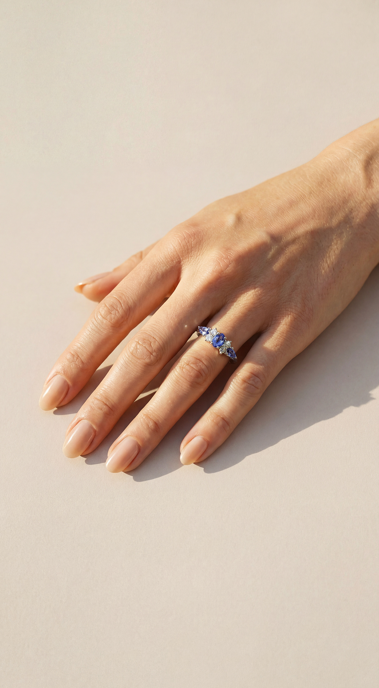 Cluster Ring with Tanzanite and white Zircon