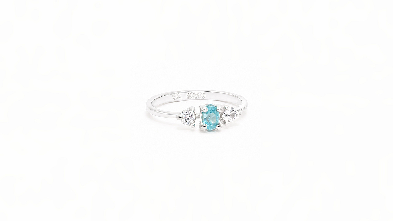 Trilogy Ring w/blue & white Zircon