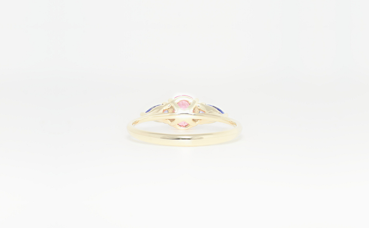 Trilogy Ring w/pink Spinel & Tanzanite in 14k Gold - view 2