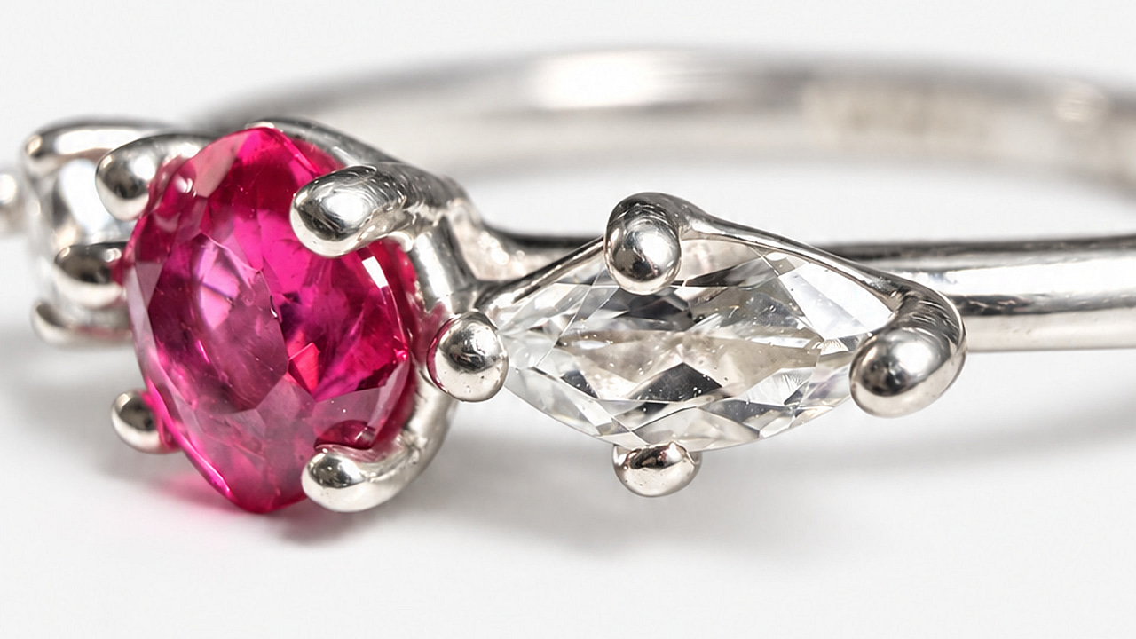 Trilogie Ring mit rosa Spinell und weissem Topas