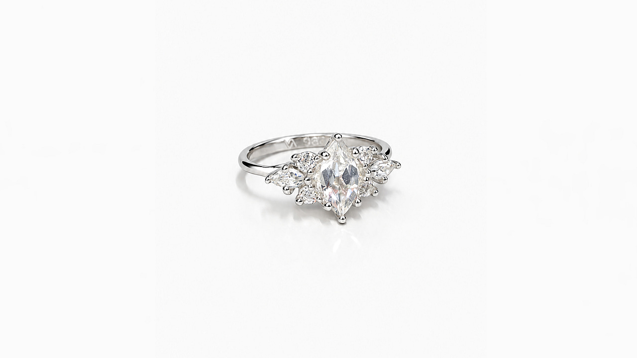 Cluster Ring Marquise Dream mit weissem Topas