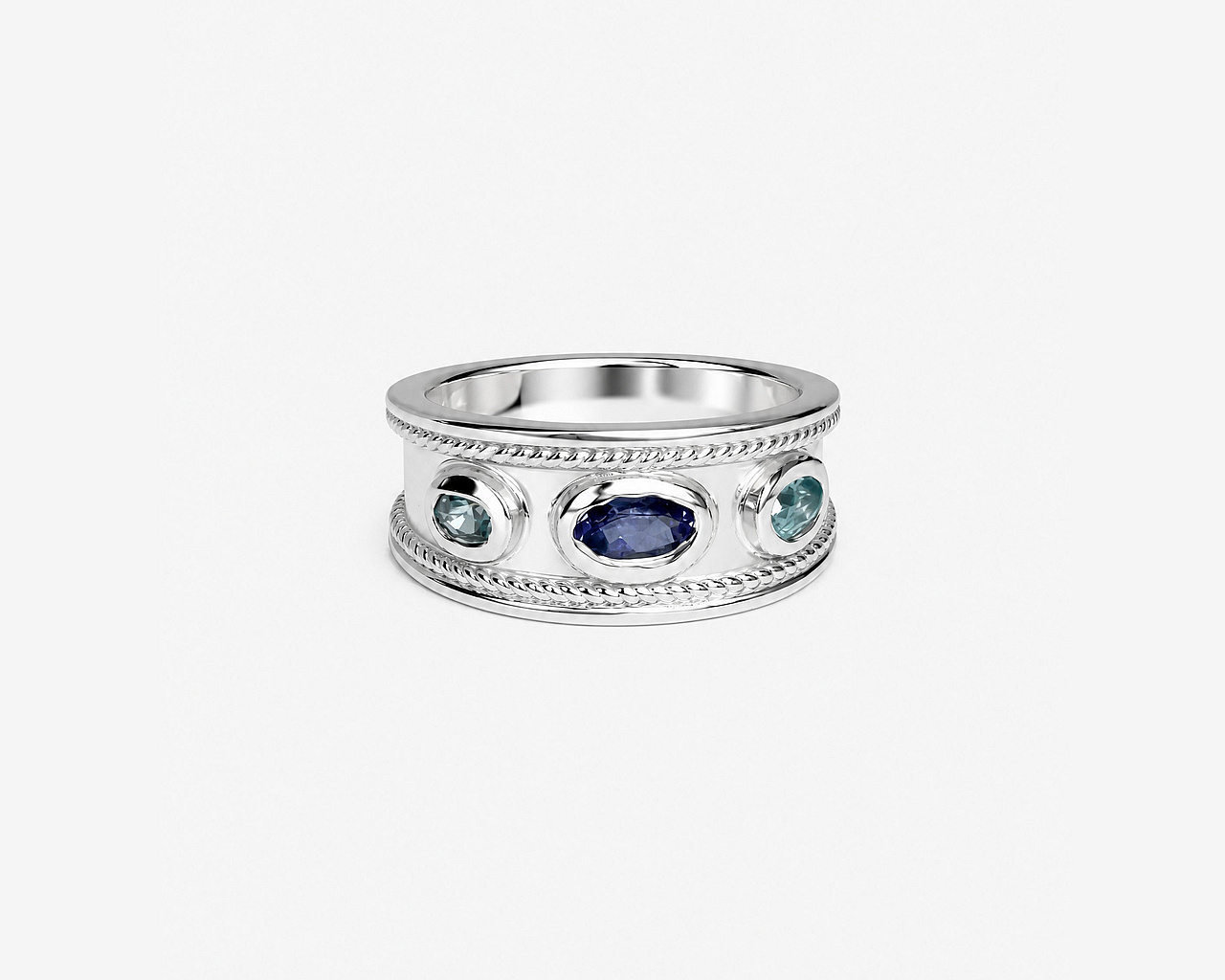 Katana Silberring mit Tansanit und natürlichem blauem Zirkon