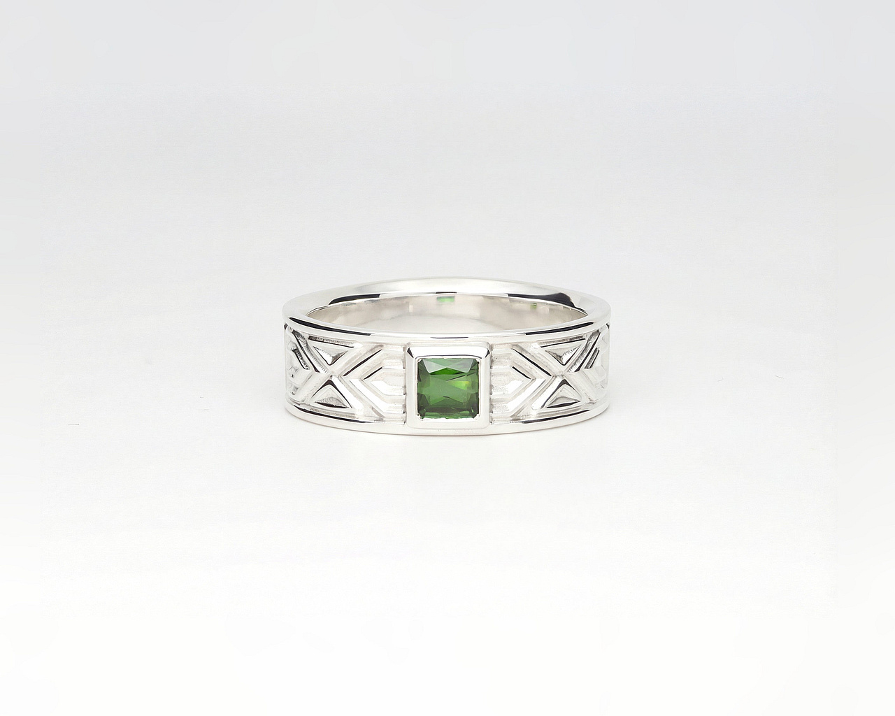 Pattern Ring mit grünem Turmalin