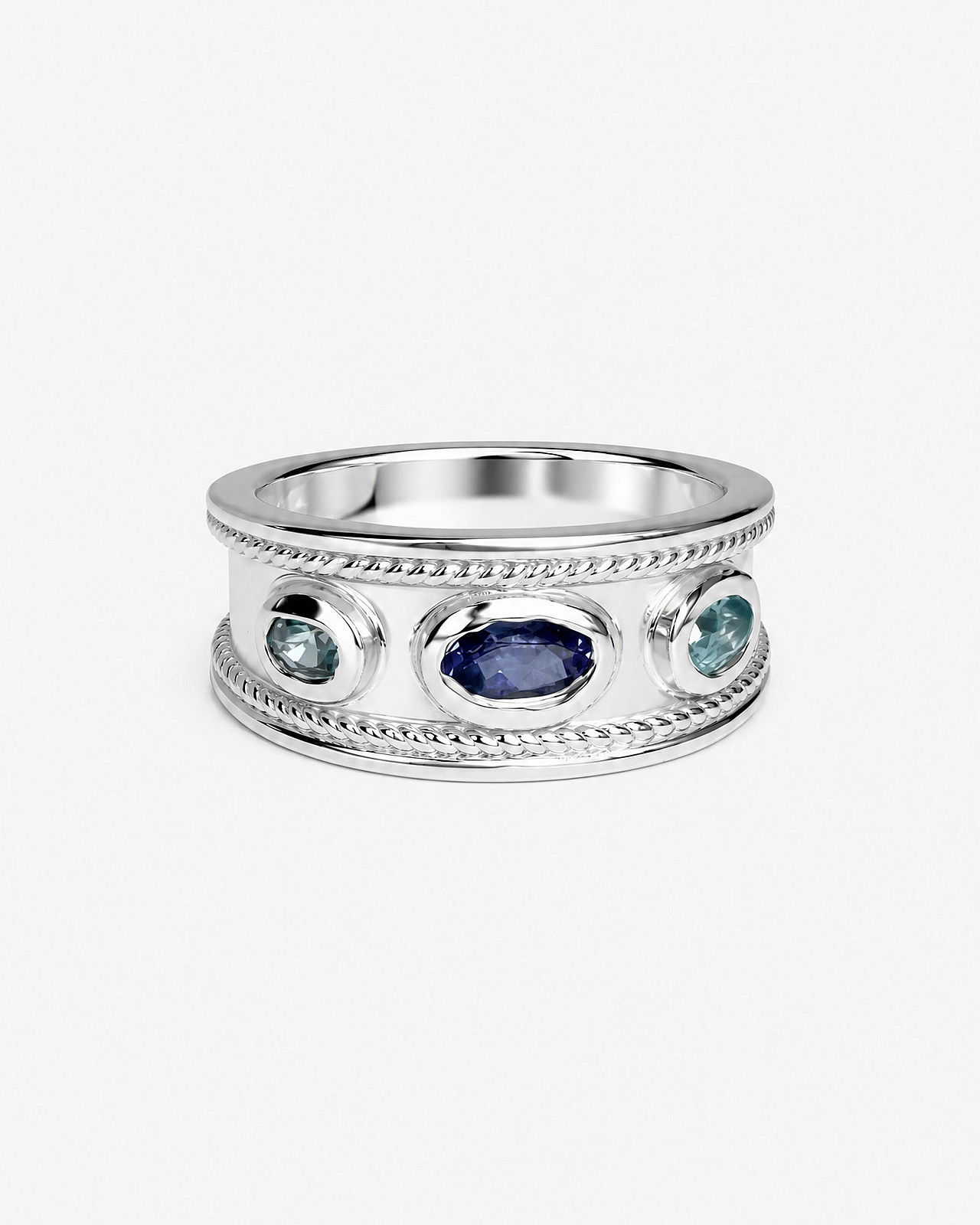 Katana Silberring mit Tansanit und natürlichem blauem Zirkon
