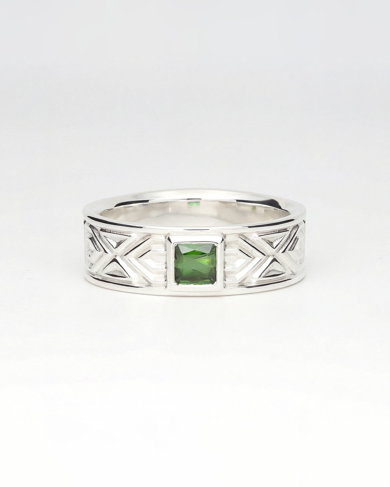 Pattern Ring mit grünem Turmalin
