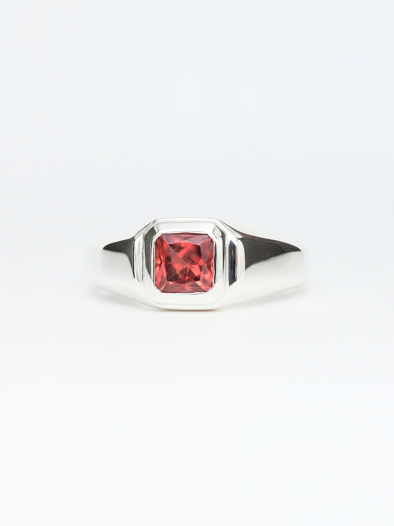 Signet ring octagon w/ Malaya Garnet